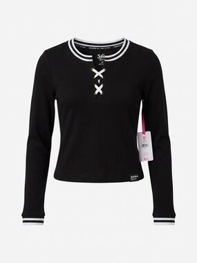 Justice Black Long Sleeve Lace-Up Ribbed Trim Top